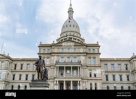 Exterior Of The Michigan State Capitol Building In Lansing Stock Photo