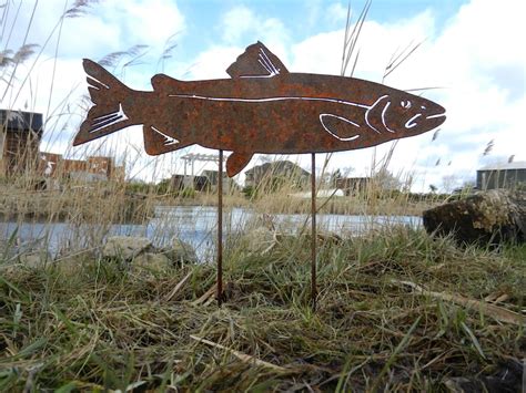 Rusty Salmon Stake Rusty Metal Fish Sculpture Rusty Fish Etsy