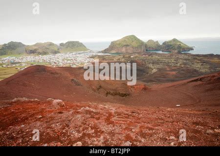 Volcanic eruption with lava flow, Eldfell Volcano, Heimaey, Westmann ...