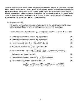 Ib Math Aa Hl Paper Practice Exam By Huang S Ib Math Garden Tpt