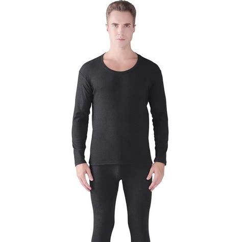 Ensemble de lingerie Black Gray Thermique à rayures Coton Grande taille Homme Blanc