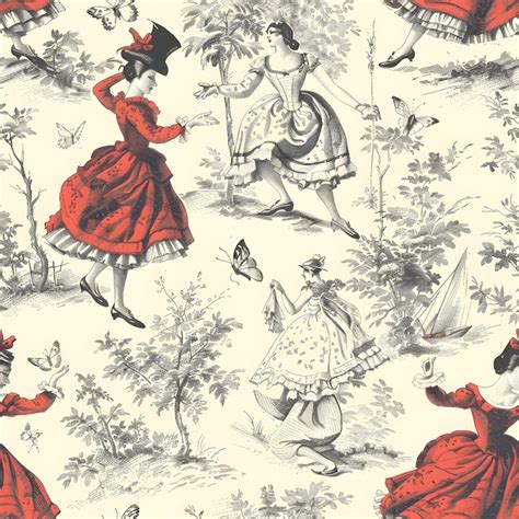 Lively French Can Can Dancers In Seamless Toile De Jouy Moulin Rouge