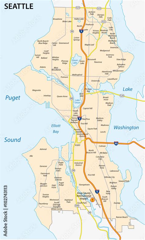 seattle road and neighborhood map Stock Vector | Adobe Stock