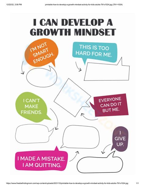 I Can Develop A Growth Mindset Worksheet