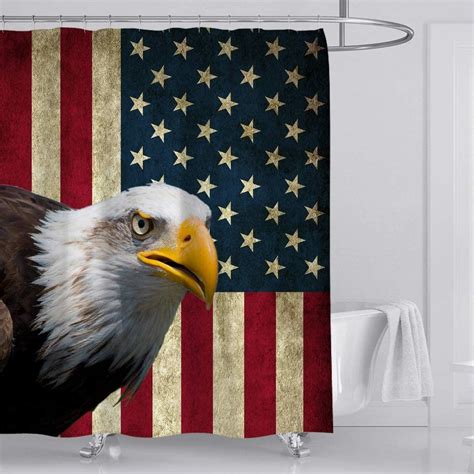 American Flag Shower Curtain 72 X 72 With 12 Hooks Fabric Waterproof