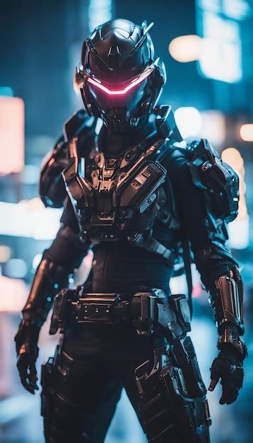 Un Cyberpunk Heroico Con Una Armadura Futurista Foto Premium