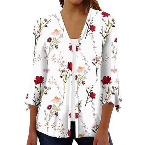 LTTVQM Lightweight Summer Cardigan 3 4 Sleeve Bohemia Flower Button