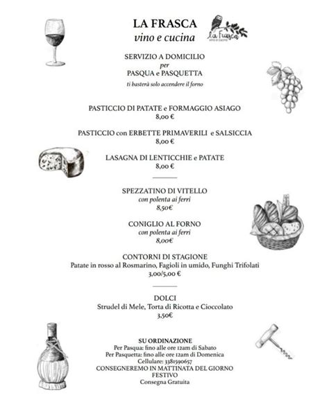 Menu at La Frasca Breganze restaurant, Fara Vicentino