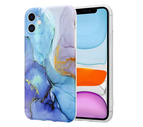 Marmeren Iphone 11 Hoesje Met Camerabescherming Donkerblauw Phone