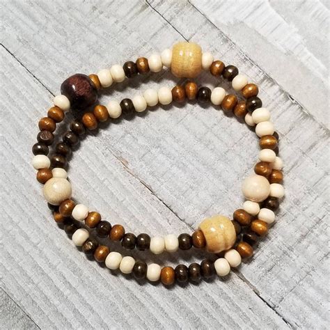 Wood Bead Bracelet Unisex Wooden Bracelets Mens T Etsy Wood Bead Bracelet Beaded