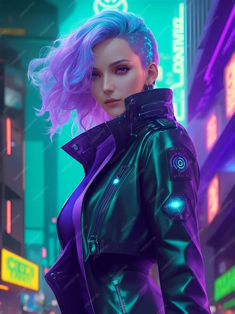 Premium Photo Female Cyberpunk With Bioluminescent Hair