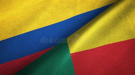 Colombia And Benin Two Flags Textile Cloth Fabric Texture Stock