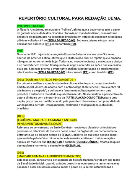 Repertório Para Redação Pdf - Repertório Cultural para Redação | PDF