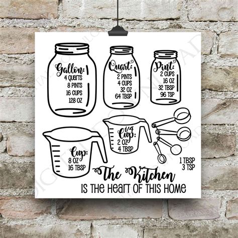 Mason Jar Kitchen Measurement Cheatsheet SVG Vector Clipart Etsy