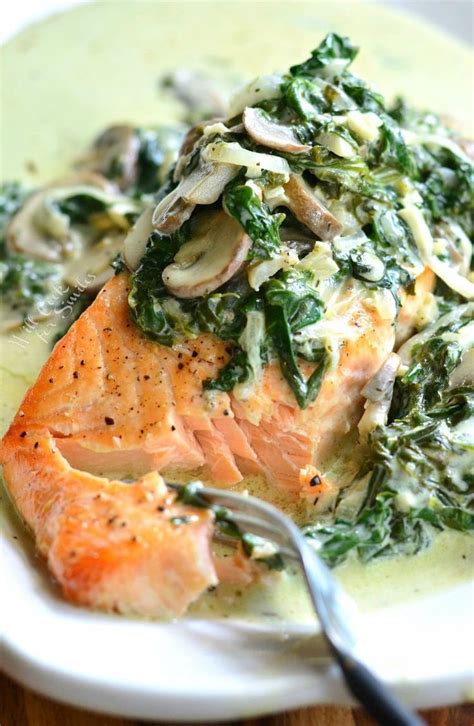 Salmon Florentine Baked Salmon And Topped With Creamy Spinach And