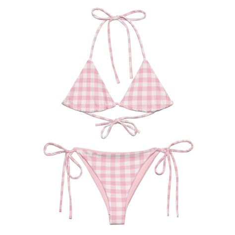 Pink Gingham Bikini Set Triangle Bikini Top Pink Swimwear Cute Bikini Etsy