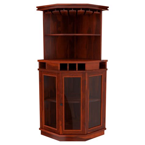 Solid Wood Corner Liquor Cabinet With Glass Doors