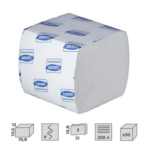 Бумага туалетная листовая Luscan Professional 2-слойная 30 пачек по 250 ...