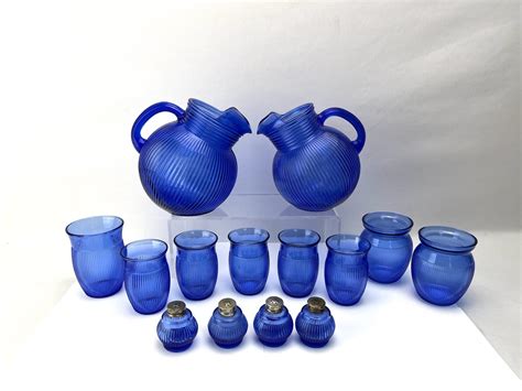 Lot 80 Beautiful Cobalt Blue Hazel Atlas Depression Glass Group Van