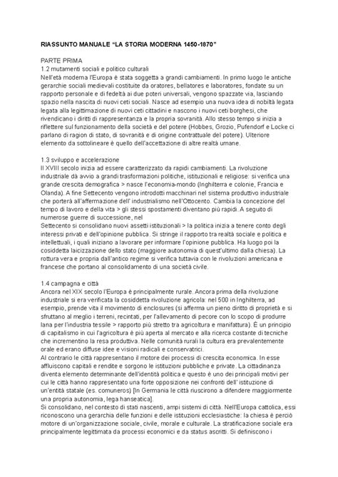 Riassunto del manuale di storia moderna - RIASSUNTO MANUALE