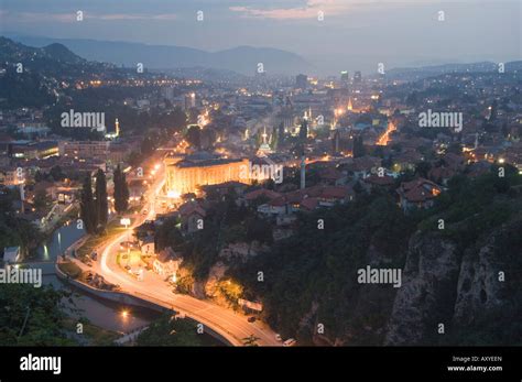 Panoramic night view of the city, Sarajevo, Bosnia, Bosnia-Herzegovina ...