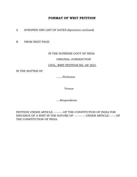 SOLUTION: How to file writ petition format law notes - Studypool