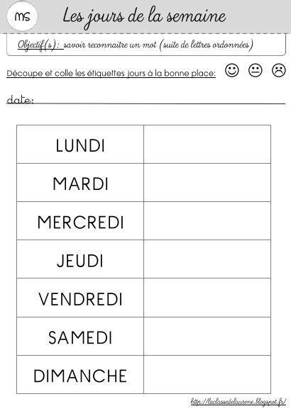 Les Jours De La Semaine Fiches De Travail Pour Maternelles