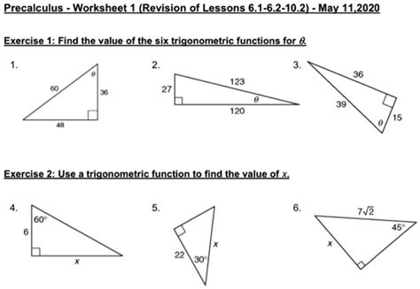 Evaluating Trig Functions Worksheet