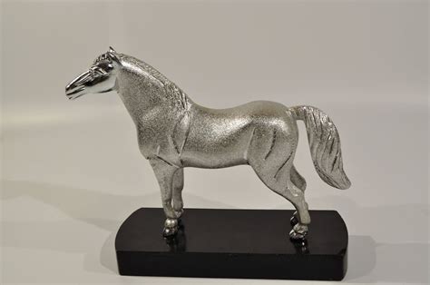 Horse Statue/silver Horse /silver Color Horse Statue on Wood | Etsy