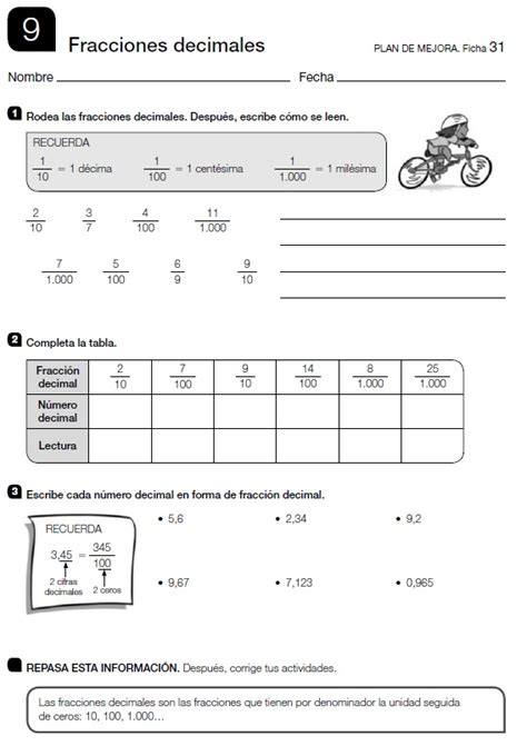 5º y 6º Educación Primaria Plan de mejora 5º Tema 9 FRACCIONES