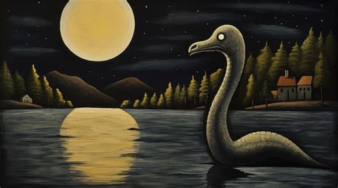 Le Monstre Du Loch Ness Hanté Par La Lune Une Peinture à L huile