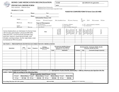 Medication Reconciliation Form Printable Printable Forms Free Online