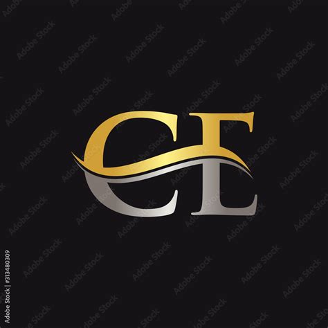 Initial Gold And Silver Letter Ce Logo Design With Black Background Ce