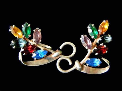 Vintage Sterling Silver Rhinestone Earrings Multi Color