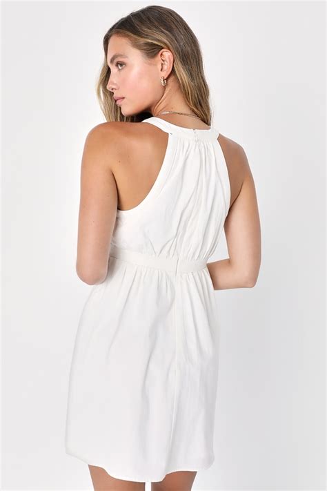 White Sleeveless Dress Tie Front Mini Dress Sexy Mini Dress Lulus