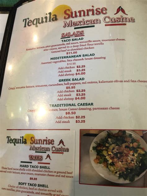 Menu at Tequila Sunrise restaurant, Milford