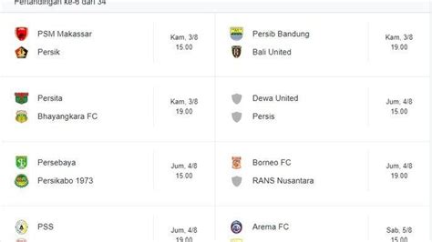 Jadwal Lengkap Pekan Ke 6 Liga 1 2023 2024 Persib Bandung Lawan Bali