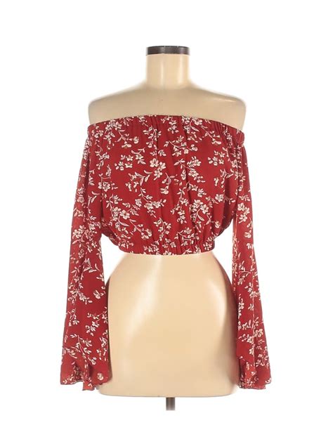 Unbranded Floral Red Long Sleeve Blouse Size M 70 Off Thredup