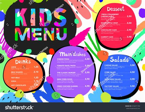 Cute Colorful Meal Kids Menu Template Stock Vector Royalty Free