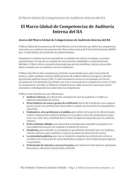 Pdf El Marco Global De Competencias De Auditor A Interna Del Pdf