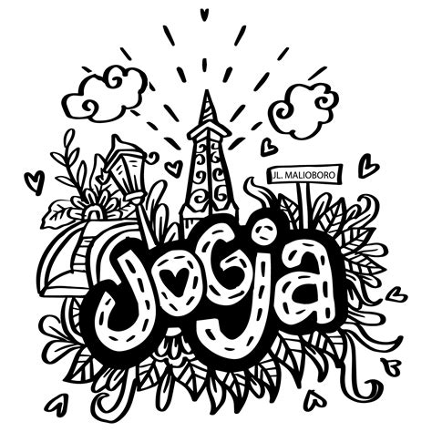 doodle  yogyakarta city  indonesia  vector art  vecteezy