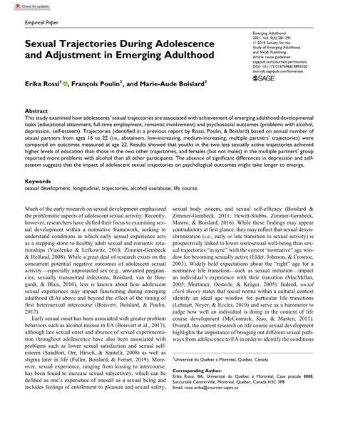 Pdf Sexual Trajectories During Adolescence And Adjustment In Emerging Adulthood