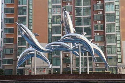 Public art sculpture of stainless steel dolphin - custom made stainless steel public art