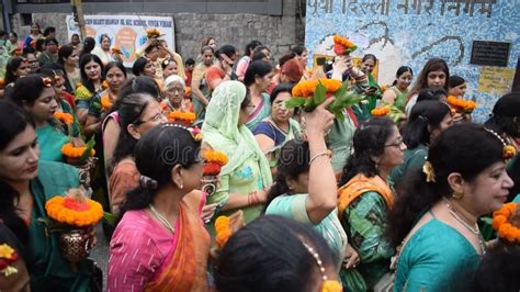 New Delhi India March 25 2024 Women With Kalash On Head During