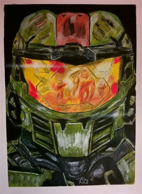 Halo Master Chief Color Pencil And Mixed Media Drawing By Blair G