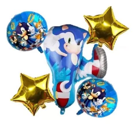 Kit Globos Metálicos 5 Piezas Fiesta Temática Sonic Meses sin interés