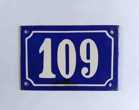 ANCIENNE PLAQUE ÉMAILLÉE Numéro De Rue 109 15 Cm X 10 Cm Bleu Et