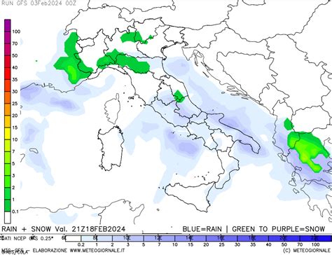 Modello Meteo Gfs Focus Italia Mappa Precipitazioni Totali E Nevose