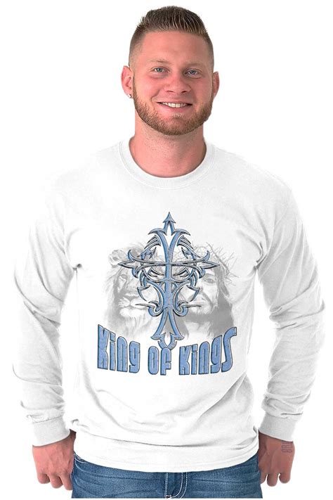 King Of Kings Jesus Lion Christian Mens Long Sleeve Tee T Shirt Brisco