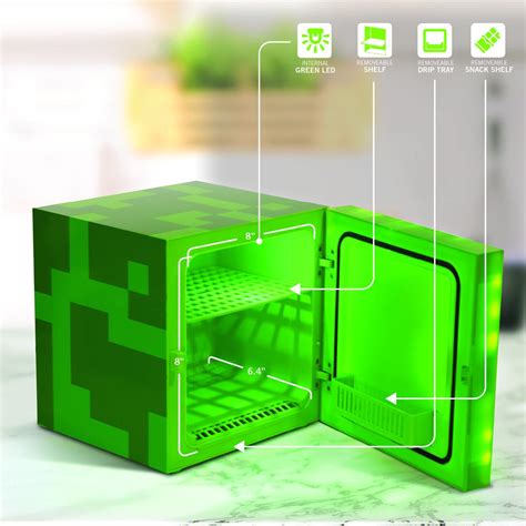 Minecraft Green Creeper Gaming Mini Fridge Cooler 9 Can 67l 1 Door